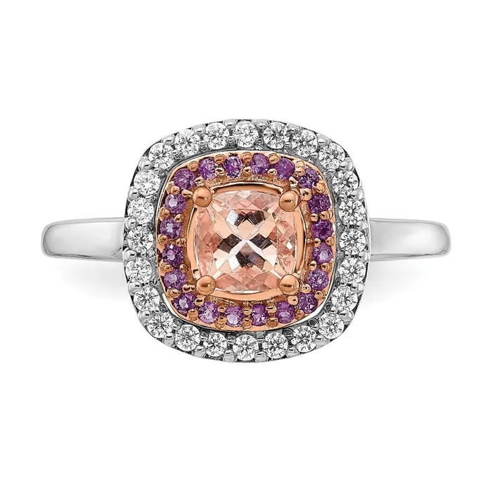 Rings 14k White u0026 Rose Gold MorganiteAmethystDiamond Cushion Shape Ring Goldia