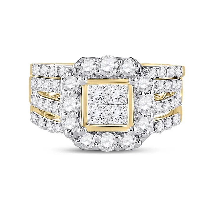 Rings 14k Yellow Gold Princess Diamond Bridal Wedding Ring Set 2 Cttw gndatlanta