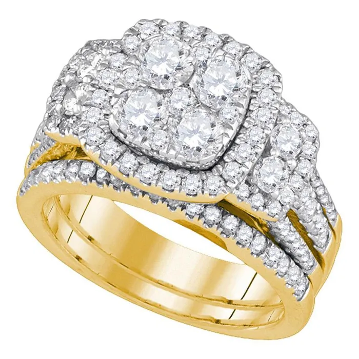 Rings 14k Yellow Gold Round Diamond Cluster Bridal Wedding Ring Set 2 Cttw gndatlanta Rings 14k Yellow Gold Round Diamond Cluster Bridal Wedding Ring Set 2 Cttw gndatlanta