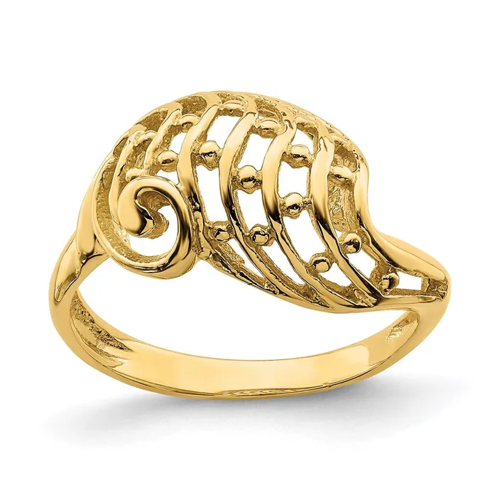 Rings 14K Yellow Gold Wave Dome CutOut w Bead Accent Ring Goldia