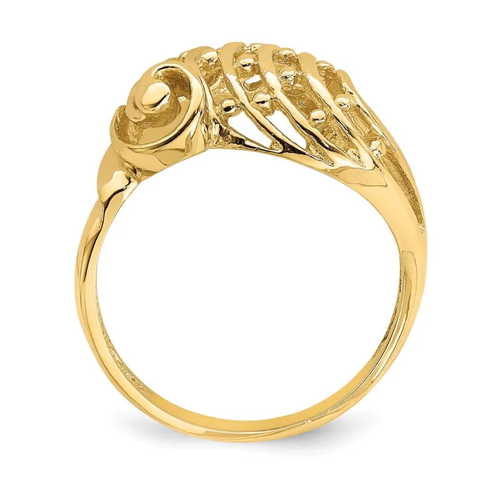 Rings 14K Yellow Gold Wave Dome CutOut w Bead Accent Ring Goldia
