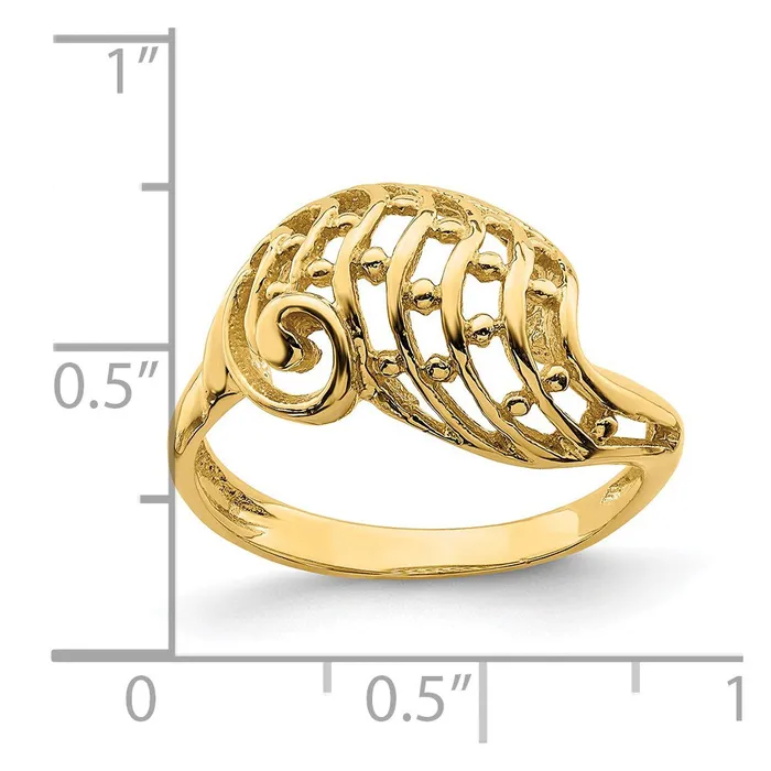 Rings 14K Yellow Gold Wave Dome CutOut w Bead Accent Ring Goldia