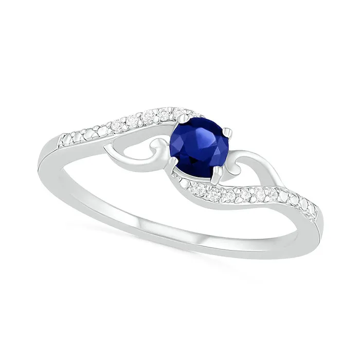 Rings 40mm LabCreated Blue Sapphire and 005 CT TW Diamond Bypass Split Shank Rolling Wave Ring in Sterling Silver Goldia Rings 40mm LabCreated Blue Sapphire and 005 CT TW Diamond Bypass Split Shank Rolling Wave Ring in Sterling Silver Goldia