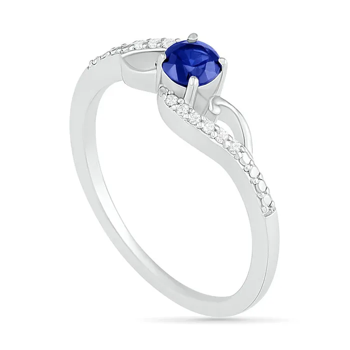 Rings 40mm LabCreated Blue Sapphire and 005 CT TW Diamond Bypass Split Shank Rolling Wave Ring in Sterling Silver Goldia Rings 40mm LabCreated Blue Sapphire and 005 CT TW Diamond Bypass Split Shank Rolling Wave Ring in Sterling Silver Goldia
