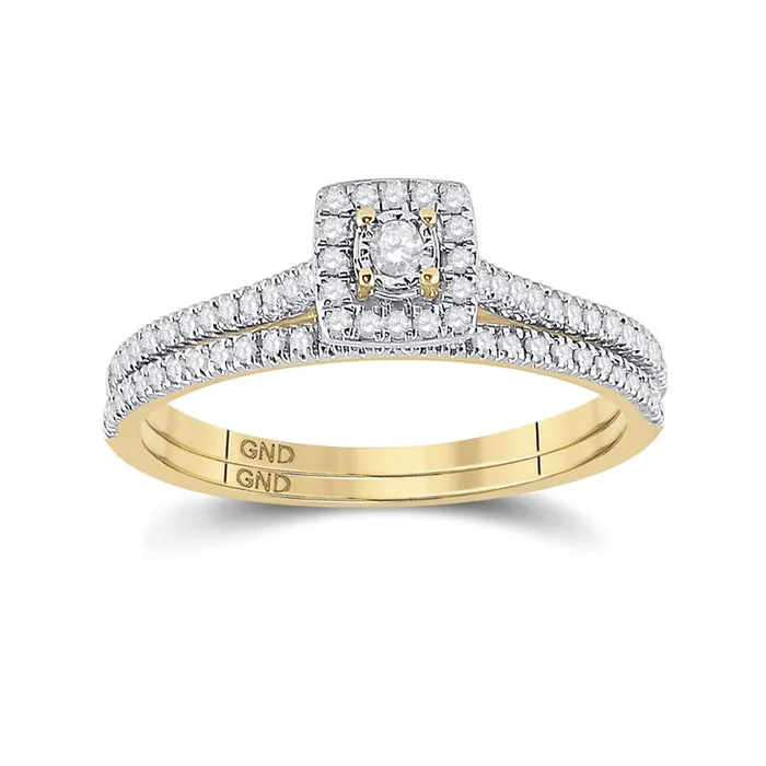 Rings gndatlanta 10k Yellow Gold Round Diamond Halo Bridal Wedding Ring Set 14 Cttw Rings gndatlanta 10k Yellow Gold Round Diamond Halo Bridal Wedding Ring Set 14 Cttw