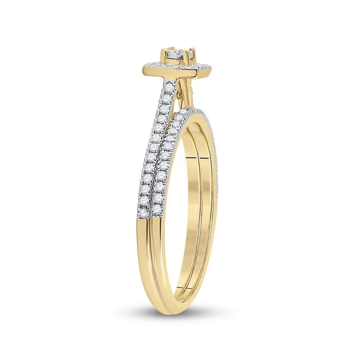 Rings gndatlanta 10k Yellow Gold Round Diamond Halo Bridal Wedding Ring Set 14 Cttw