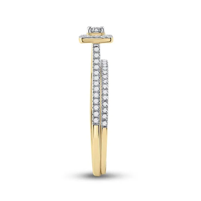 Rings gndatlanta 10k Yellow Gold Round Diamond Halo Bridal Wedding Ring Set 14 Cttw