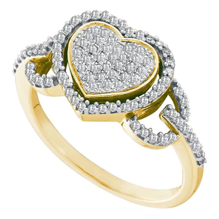 Rings gndatlanta 10k Yellow Gold Round Diamond Heart Frame Cluster Ring 13 Cttw Rings gndatlanta 10k Yellow Gold Round Diamond Heart Frame Cluster Ring 13 Cttw