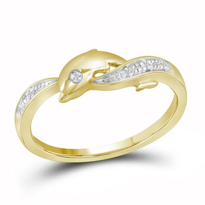 Rings gndatlanta 10k Yellow Gold Round Diamond Twotone Dolphin Fish Animal Ring 120 Cttw Rings gndatlanta 10k Yellow Gold Round Diamond Twotone Dolphin Fish Animal Ring 120 Cttw