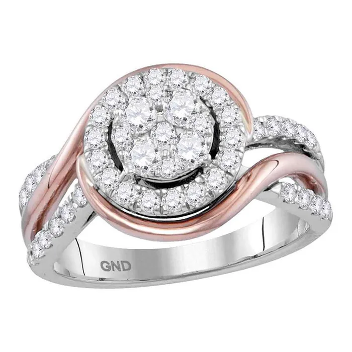 Rings gndatlanta 14k Twotone Gold Round Diamond Cluster Bridal Engagement Ring 1 Cttw Rings gndatlanta 14k Twotone Gold Round Diamond Cluster Bridal Engagement Ring 1 Cttw
