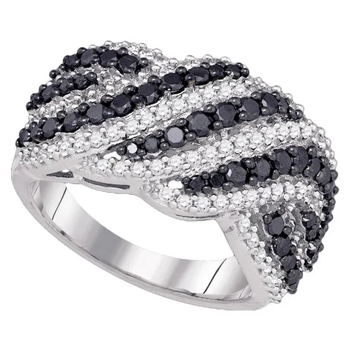 Rings gndatlanta 14k White Gold Black Diamond Striped Cocktail Band Ring 112 Cttw Rings gndatlanta 14k White Gold Black Diamond Striped Cocktail Band Ring 112 Cttw