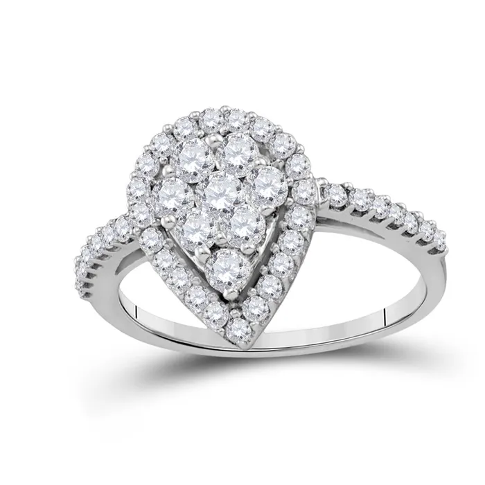 Rings gndatlanta 14k White Gold Diamond Teardrop Cluster Engagement Bridal Ring 1 Cttw Rings gndatlanta 14k White Gold Diamond Teardrop Cluster Engagement Bridal Ring 1 Cttw