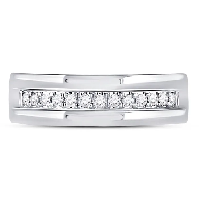 Rings gndatlanta 14k White Gold Machine Set Round Diamond Wedding Band Ring 15 Cttw