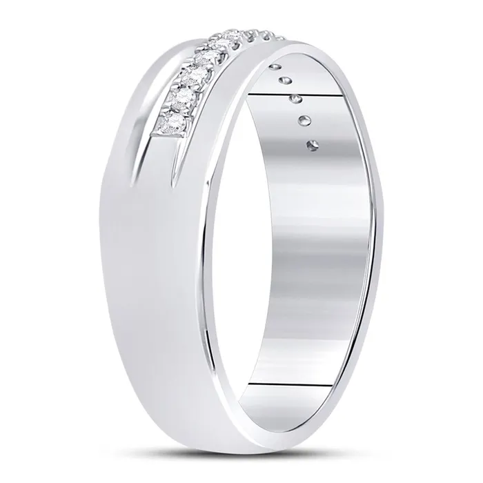 Rings gndatlanta 14k White Gold Machine Set Round Diamond Wedding Band Ring 15 Cttw