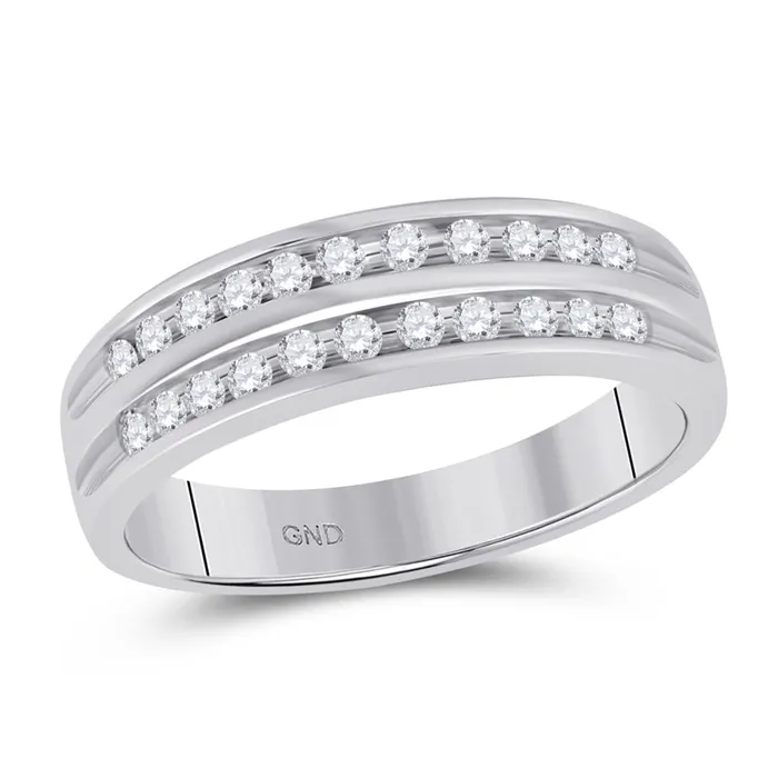 Rings gndatlanta 14k White Gold Round Diamond 2Row Fashion Band Ring 14 Cttw Rings gndatlanta 14k White Gold Round Diamond 2Row Fashion Band Ring 14 Cttw