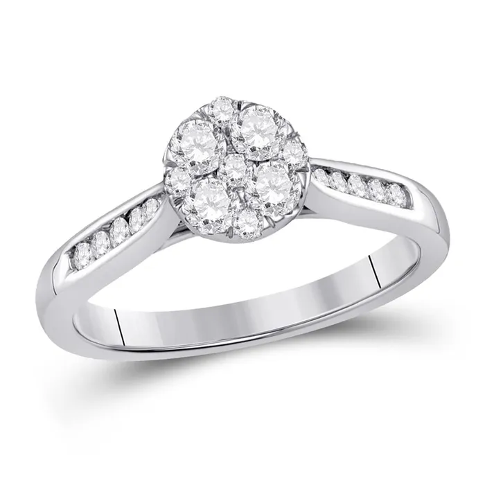 Rings gndatlanta 14k White Gold Round Diamond Fashion Cluster Ring 12 Cttw Rings gndatlanta 14k White Gold Round Diamond Fashion Cluster Ring 12 Cttw