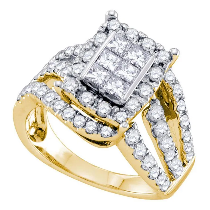 Rings gndatlanta 14k Yellow Gold Princess Diamond Cluster Bridal Engagement Ring 1 Cttw Rings gndatlanta 14k Yellow Gold Princess Diamond Cluster Bridal Engagement Ring 1 Cttw