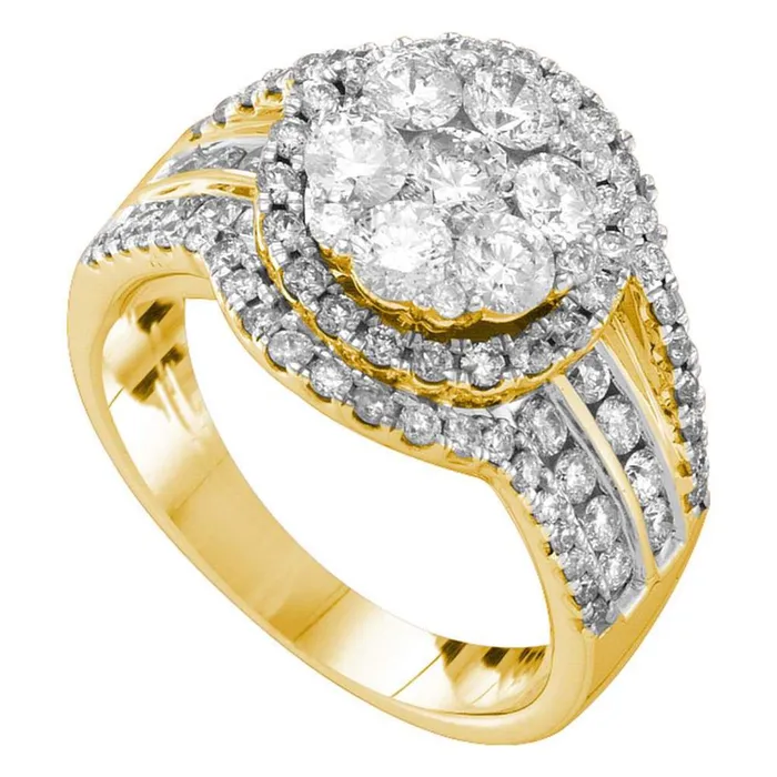 Rings gndatlanta 14k Yellow Gold Round Diamond Flower Cluster Ring 2 Cttw Rings gndatlanta 14k Yellow Gold Round Diamond Flower Cluster Ring 2 Cttw