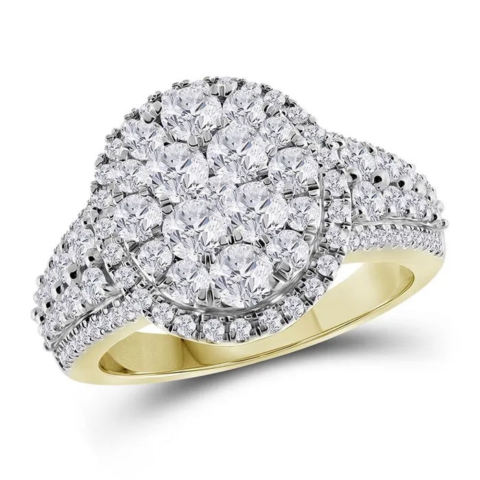 Rings gndatlanta 14k Yellow Gold Round Diamond Oval Cluster Ring 134 Cttw Rings gndatlanta 14k Yellow Gold Round Diamond Oval Cluster Ring 134 Cttw
