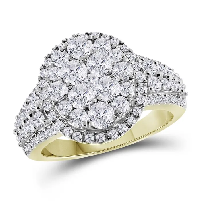 Rings gndatlanta 14k Yellow Gold Round Diamond Oval Cluster Ring 134 Cttw