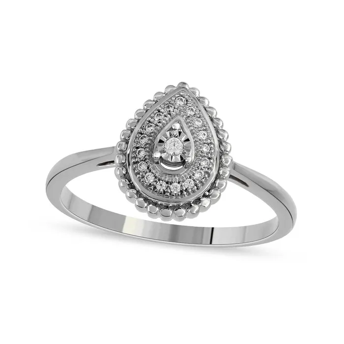 Rings Goldia 005 CT TW Natural Diamond Bead Teardrop Frame Ring in Solid 10K White Gold Rings Goldia 005 CT TW Natural Diamond Bead Teardrop Frame Ring in Solid 10K White Gold