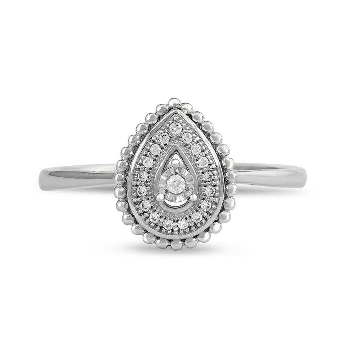 Rings Goldia 005 CT TW Natural Diamond Bead Teardrop Frame Ring in Solid 10K White Gold Rings Goldia 005 CT TW Natural Diamond Bead Teardrop Frame Ring in Solid 10K White Gold