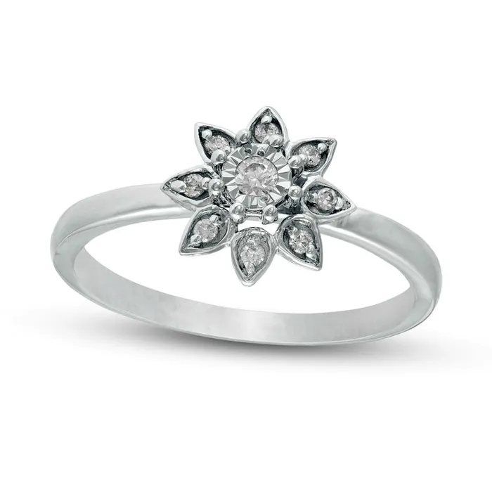 Rings Goldia 010 CT TW Natural Diamond Flower Promise Ring in Solid 10K White Gold Rings Goldia 010 CT TW Natural Diamond Flower Promise Ring in Solid 10K White Gold