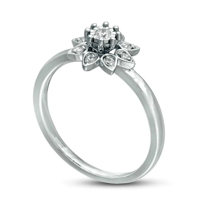 Rings Goldia 010 CT TW Natural Diamond Flower Promise Ring in Solid 10K White Gold Rings Goldia 010 CT TW Natural Diamond Flower Promise Ring in Solid 10K White Gold