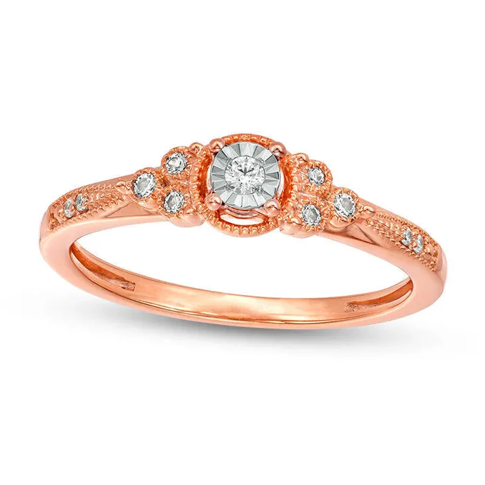 Rings Goldia 010 CT TW Natural Diamond TriSides Antique VintageStyle Promise Ring in Solid 10K Rose Gold Rings Goldia 010 CT TW Natural Diamond TriSides Antique VintageStyle Promise Ring in Solid 10K Rose Gold