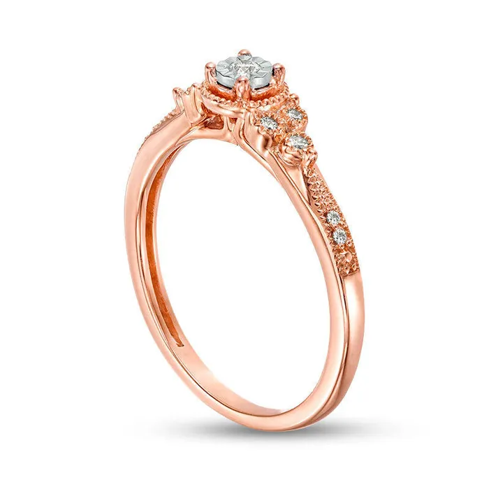 Rings Goldia 010 CT TW Natural Diamond TriSides Antique VintageStyle Promise Ring in Solid 10K Rose Gold Rings Goldia 010 CT TW Natural Diamond TriSides Antique VintageStyle Promise Ring in Solid 10K Rose Gold