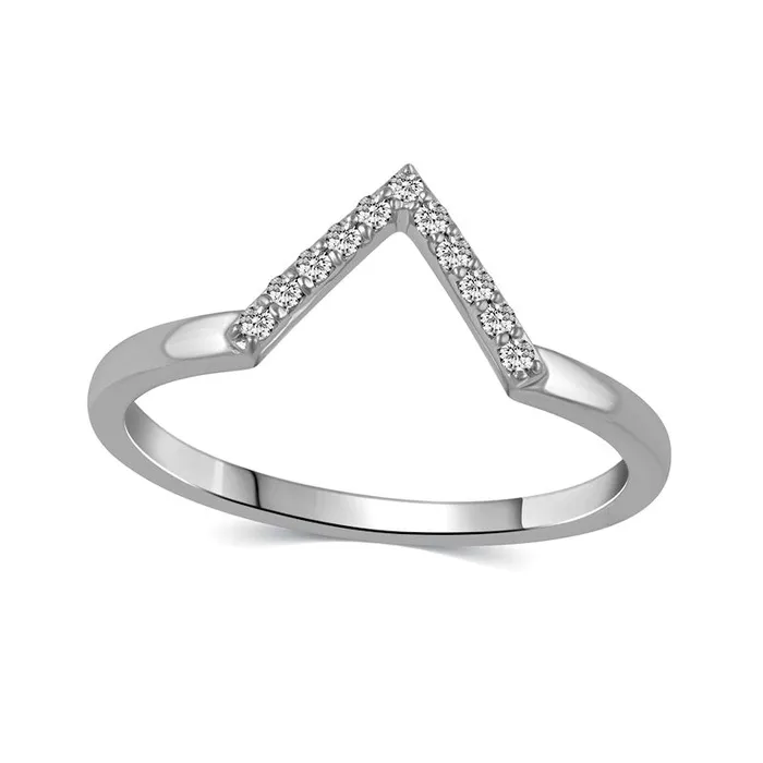 Rings Goldia 010 CT TW Natural Diamond V Chevron Ring in Solid 14K White Gold Rings Goldia 010 CT TW Natural Diamond V Chevron Ring in Solid 14K White Gold