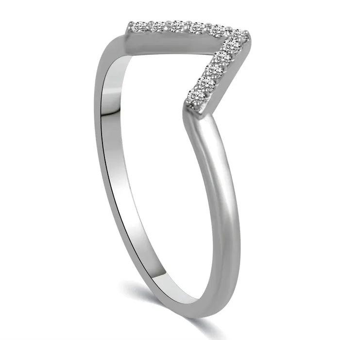 Rings Goldia 010 CT TW Natural Diamond V Chevron Ring in Solid 14K White Gold Rings Goldia 010 CT TW Natural Diamond V Chevron Ring in Solid 14K White Gold