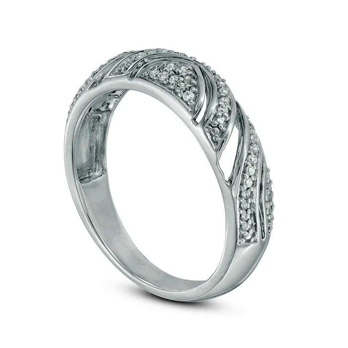 Rings Goldia 010 CT TW Natural Diamond Wave Domed Band in Sterling Silver Rings Goldia 010 CT TW Natural Diamond Wave Domed Band in Sterling Silver