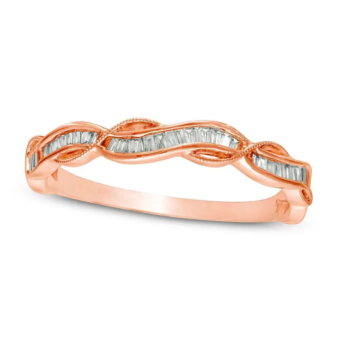 Rings Goldia 017 CT TW Baguette Natural Diamond Antique VintageStyle Twist Anniversary Band in Solid 10K Rose Gold Rings Goldia 017 CT TW Baguette Natural Diamond Antique VintageStyle Twist Anniversary Band in Solid 10K Rose Gold