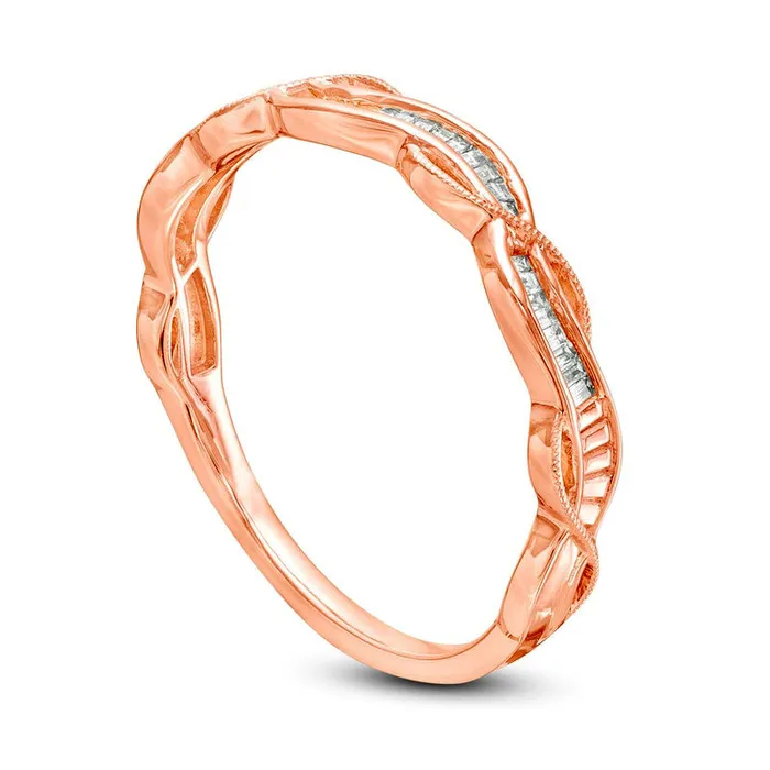 Rings Goldia 017 CT TW Baguette Natural Diamond Antique VintageStyle Twist Anniversary Band in Solid 10K Rose Gold Rings Goldia 017 CT TW Baguette Natural Diamond Antique VintageStyle Twist Anniversary Band in Solid 10K Rose Gold