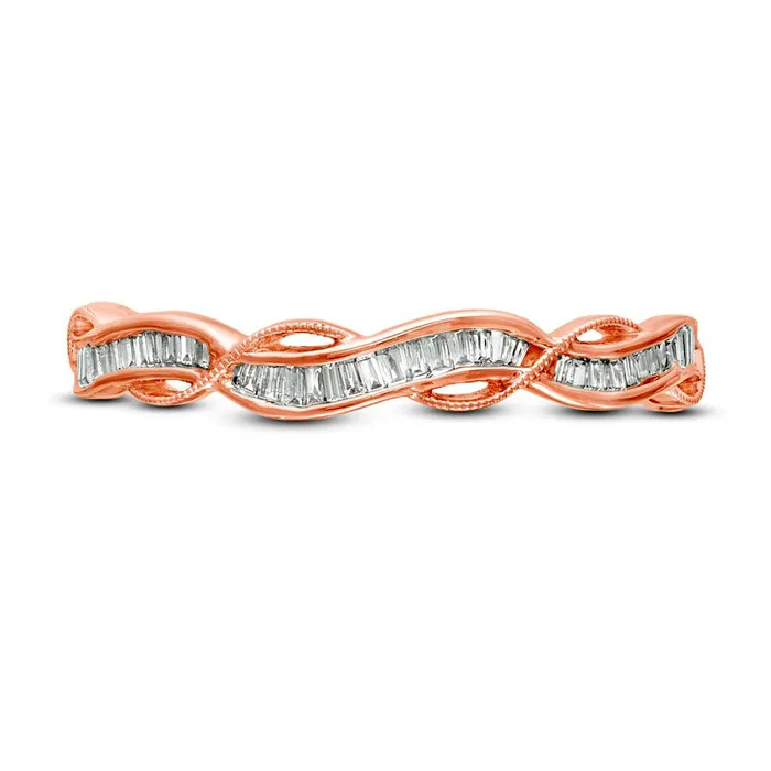Rings Goldia 017 CT TW Baguette Natural Diamond Antique VintageStyle Twist Anniversary Band in Solid 10K Rose Gold Rings Goldia 017 CT TW Baguette Natural Diamond Antique VintageStyle Twist Anniversary Band in Solid 10K Rose Gold