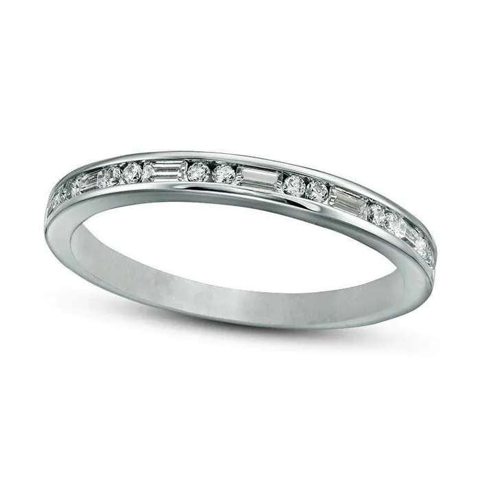 Rings Goldia 025 CT TW Baguette and Round Natural Diamond Alternating Anniversary Band in Solid 14K White Gold Rings Goldia 025 CT TW Baguette and Round Natural Diamond Alternating Anniversary Band in Solid 14K White Gold