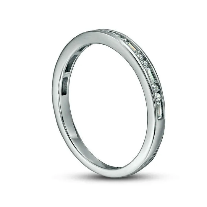 Rings Goldia 025 CT TW Baguette and Round Natural Diamond Alternating Anniversary Band in Solid 14K White Gold Rings Goldia 025 CT TW Baguette and Round Natural Diamond Alternating Anniversary Band in Solid 14K White Gold