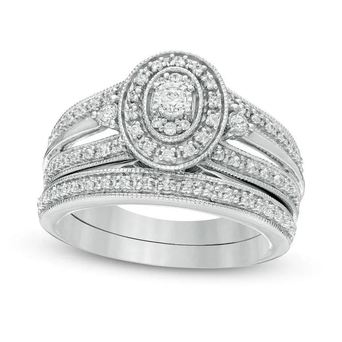 Rings Goldia 033 CT TW Composite Natural Diamond Oval Frame MultiRow Antique VintageStyle Bridal Engagement Ring Set in Sterling Silver Rings Goldia 033 CT TW Composite Natural Diamond Oval Frame MultiRow Antique VintageStyle Bridal Engagement Ring Set in Sterling Silver