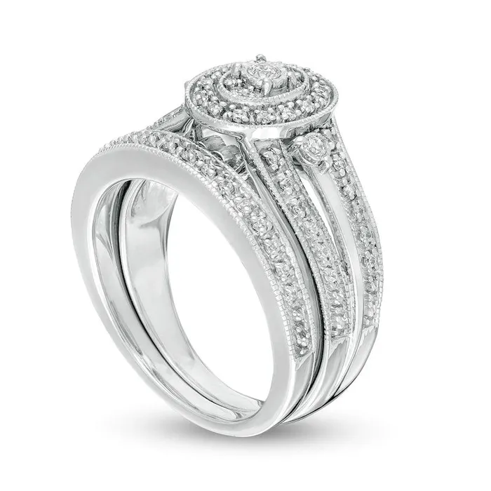 Rings Goldia 033 CT TW Composite Natural Diamond Oval Frame MultiRow Antique VintageStyle Bridal Engagement Ring Set in Sterling Silver Rings Goldia 033 CT TW Composite Natural Diamond Oval Frame MultiRow Antique VintageStyle Bridal Engagement Ring Set in Sterling Silver