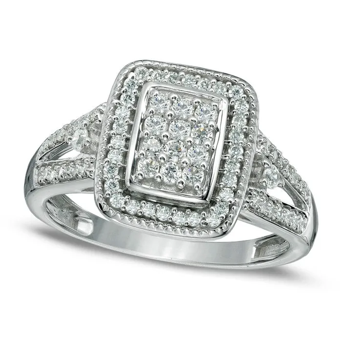 Rings Goldia 050 CT TW Composite Natural Diamond Rectangular Frame Ring in Solid 10K White Gold Rings Goldia 050 CT TW Composite Natural Diamond Rectangular Frame Ring in Solid 10K White Gold