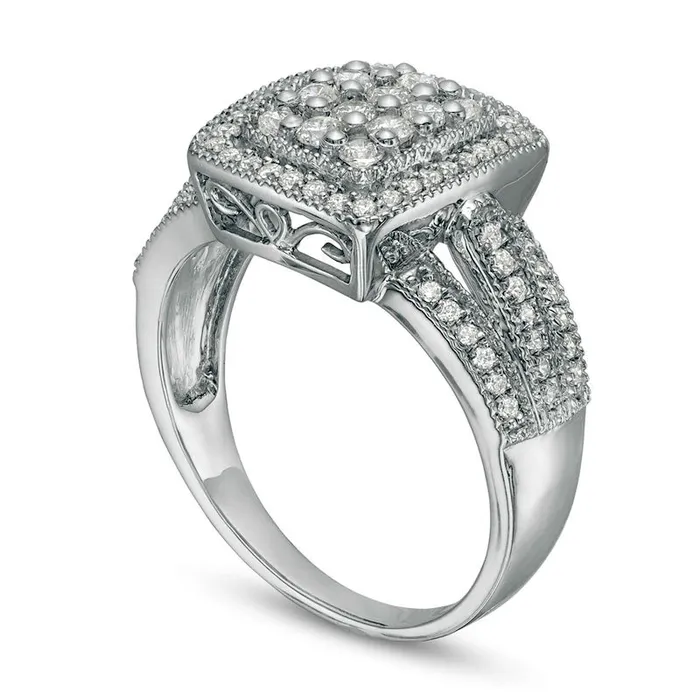 Rings Goldia 050 CT TW Composite Natural Diamond Rectangular Frame Ring in Solid 10K White Gold Rings Goldia 050 CT TW Composite Natural Diamond Rectangular Frame Ring in Solid 10K White Gold