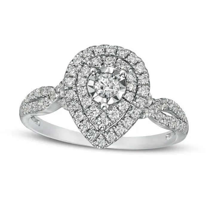 Rings Goldia 050 CT TW Natural Diamond Double Teardrop Frame Split Shank Engagement Ring in Solid 10K White Gold