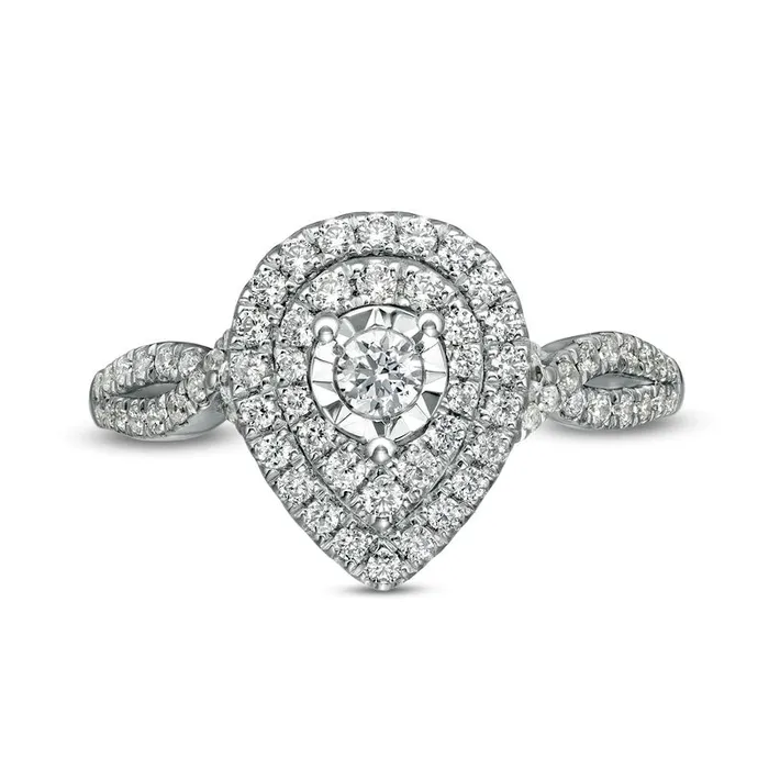 Rings Goldia 050 CT TW Natural Diamond Double Teardrop Frame Split Shank Engagement Ring in Solid 10K White Gold Rings Goldia 050 CT TW Natural Diamond Double Teardrop Frame Split Shank Engagement Ring in Solid 10K White Gold