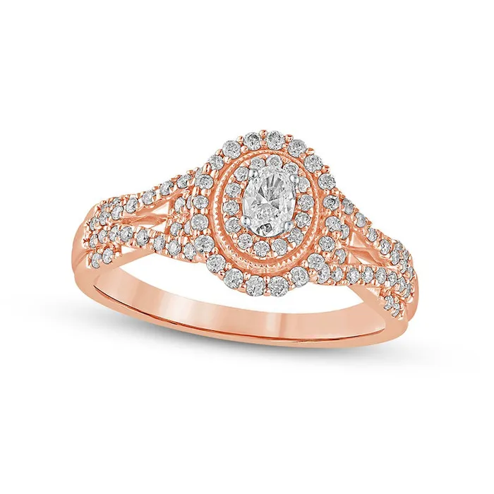 Rings Goldia 050 CT TW Oval Natural Diamond Frame Antique VintageStyle MultiRow Engagement Ring in Solid 10K Rose Gold Rings Goldia 050 CT TW Oval Natural Diamond Frame Antique VintageStyle MultiRow Engagement Ring in Solid 10K Rose Gold