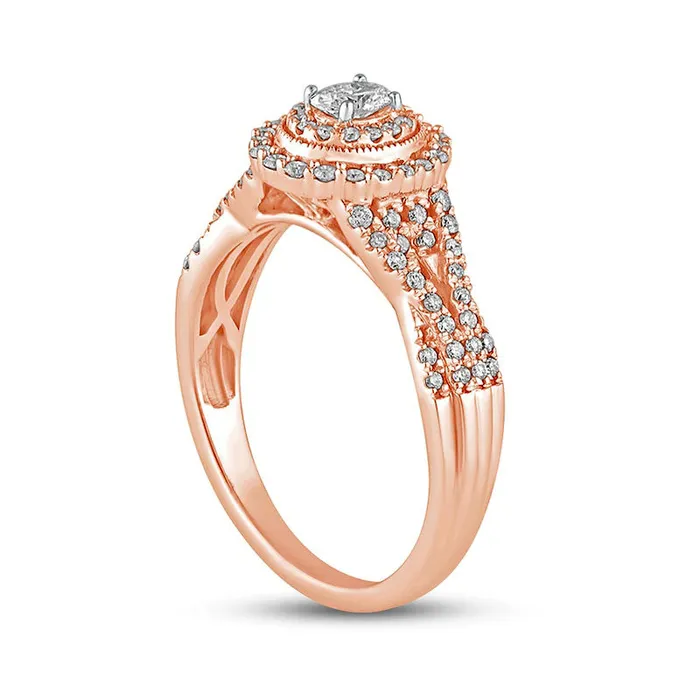 Rings Goldia 050 CT TW Oval Natural Diamond Frame Antique VintageStyle MultiRow Engagement Ring in Solid 10K Rose Gold Rings Goldia 050 CT TW Oval Natural Diamond Frame Antique VintageStyle MultiRow Engagement Ring in Solid 10K Rose Gold