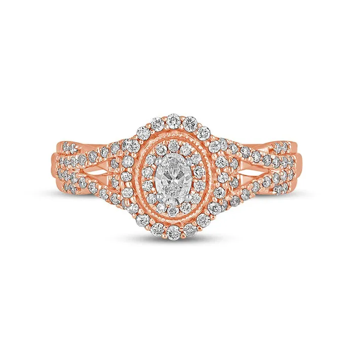Rings Goldia 050 CT TW Oval Natural Diamond Frame Antique VintageStyle MultiRow Engagement Ring in Solid 10K Rose Gold Rings Goldia 050 CT TW Oval Natural Diamond Frame Antique VintageStyle MultiRow Engagement Ring in Solid 10K Rose Gold