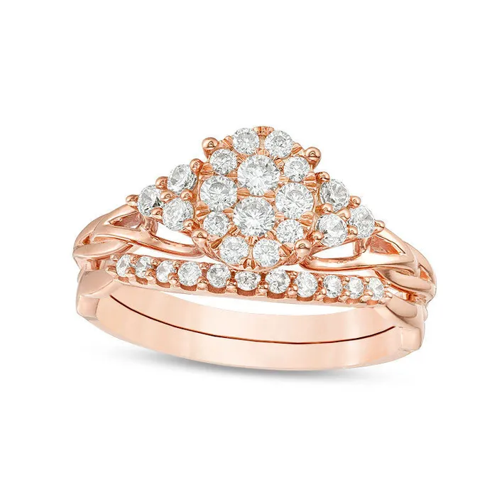 Rings Goldia 063 CT TW Composite Natural Diamond Oval TriSides Layered Braid Shank Bridal Engagement Ring Set in Solid 14K Rose Gold Rings Goldia 063 CT TW Composite Natural Diamond Oval TriSides Layered Braid Shank Bridal Engagement Ring Set in Solid 14K Rose Gold