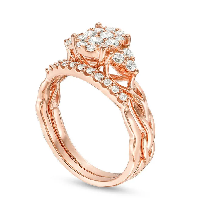 Rings Goldia 063 CT TW Composite Natural Diamond Oval TriSides Layered Braid Shank Bridal Engagement Ring Set in Solid 14K Rose Gold Rings Goldia 063 CT TW Composite Natural Diamond Oval TriSides Layered Braid Shank Bridal Engagement Ring Set in Solid 14K Rose Gold