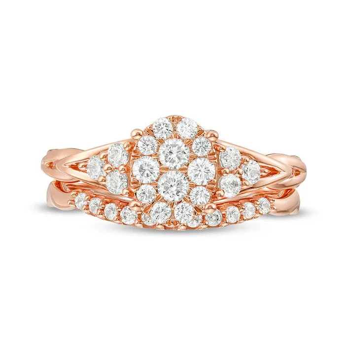 Rings Goldia 063 CT TW Composite Natural Diamond Oval TriSides Layered Braid Shank Bridal Engagement Ring Set in Solid 14K Rose Gold Rings Goldia 063 CT TW Composite Natural Diamond Oval TriSides Layered Braid Shank Bridal Engagement Ring Set in Solid 14K Rose Gold